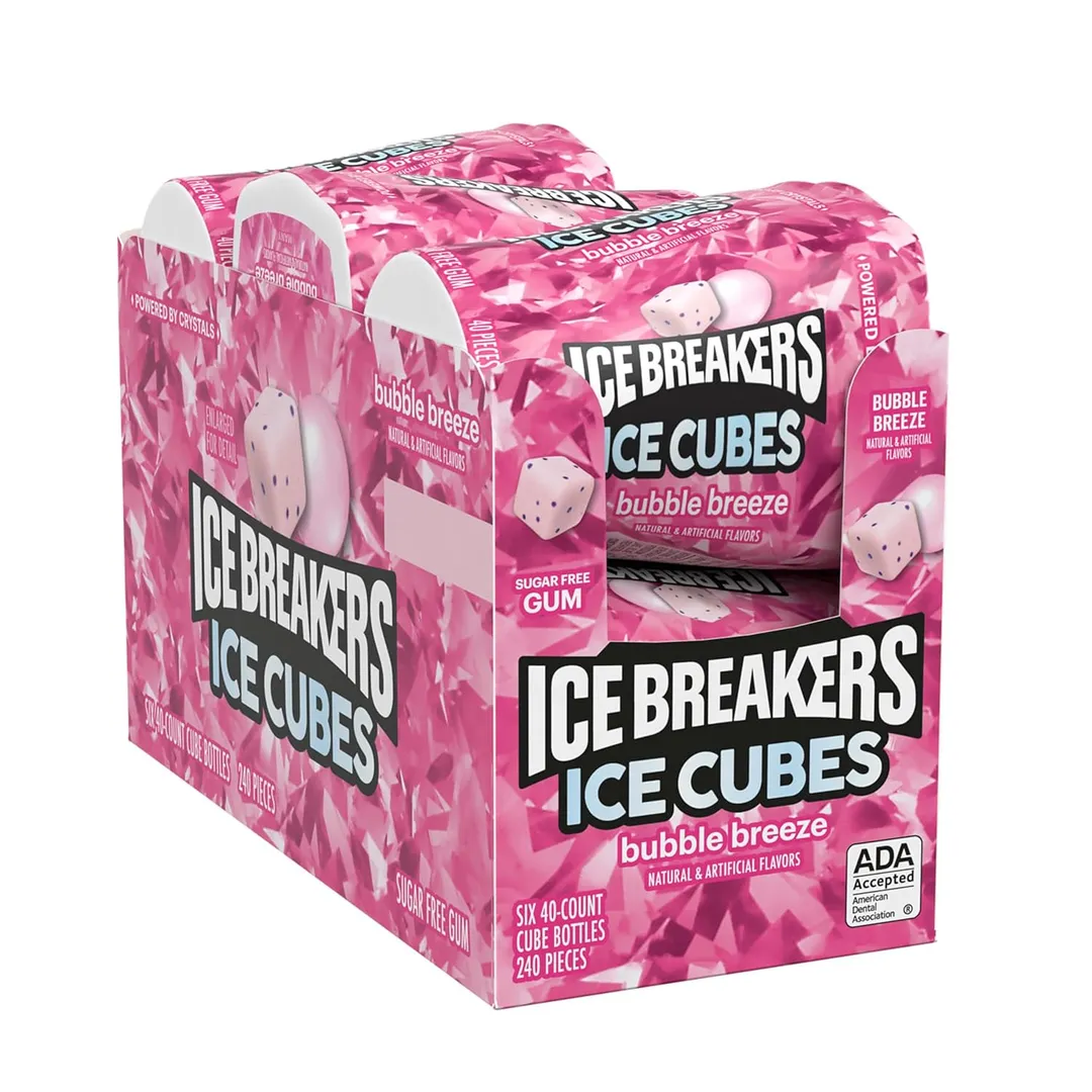 Ice Breakers Ice Cubes Gum Bottle Bubble Breeze 40ct 6 Pack