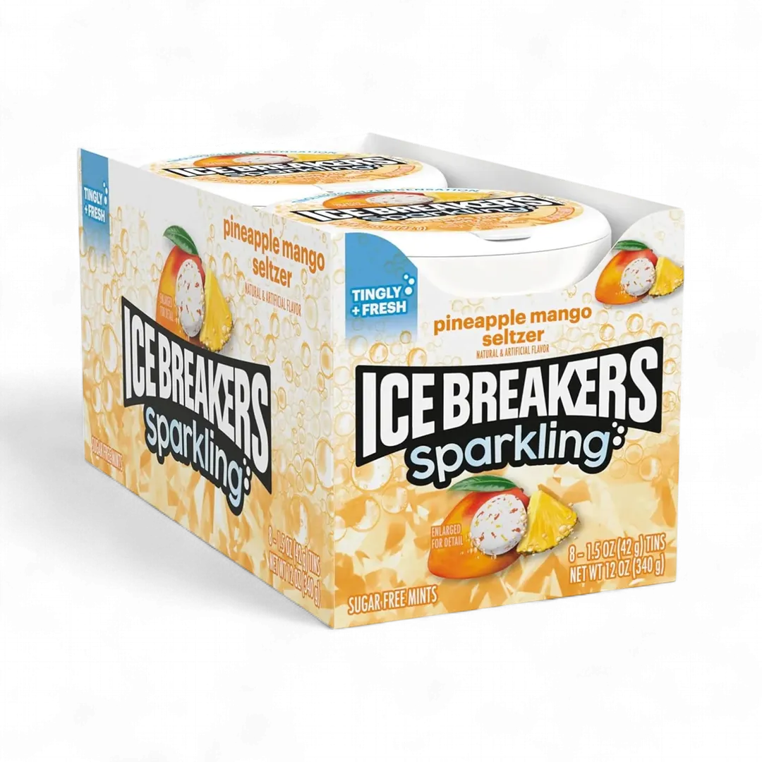 Ice Breakers Pineapple Mango Seltzer 8 Count 1.5 Ounce Tins Tray