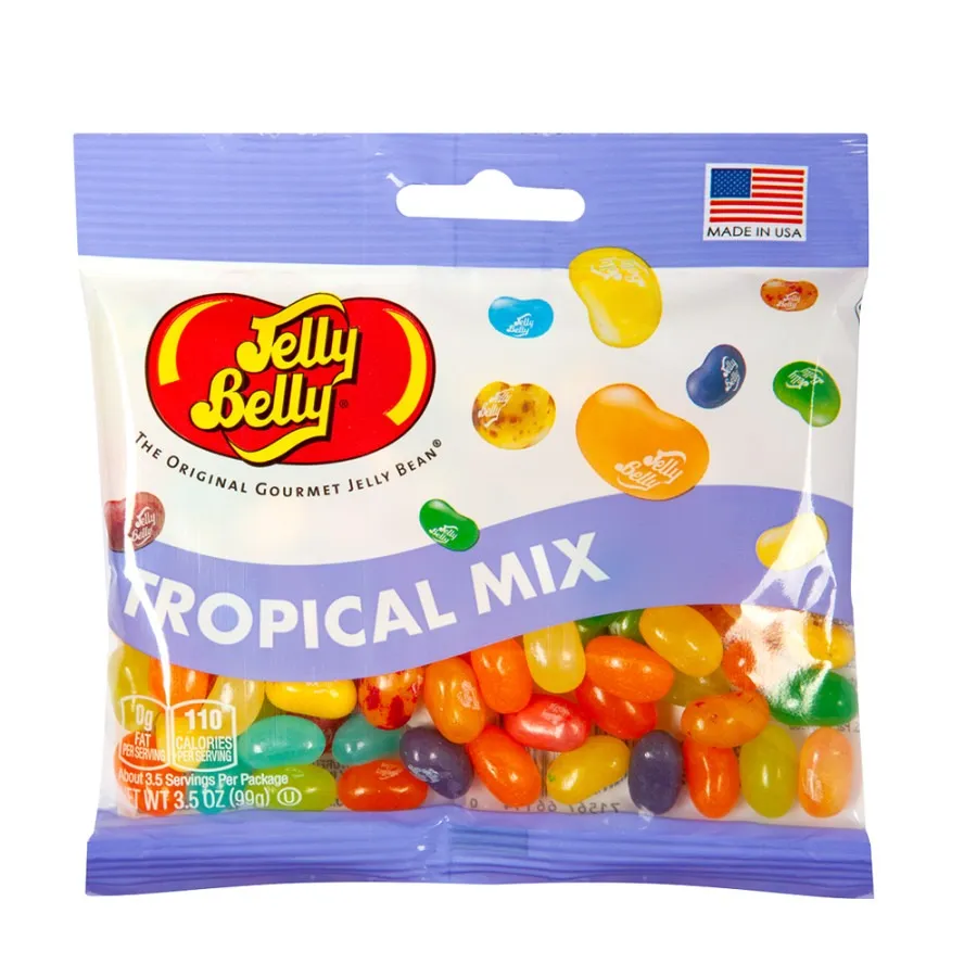 Jelly Belly TROPICAL MIX Jelly Bean Peg Bag 3.5 oz 12 ct