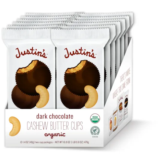Justin's Cashew Butter Cups Dark Chocolate, 1.4 oz 12 ct