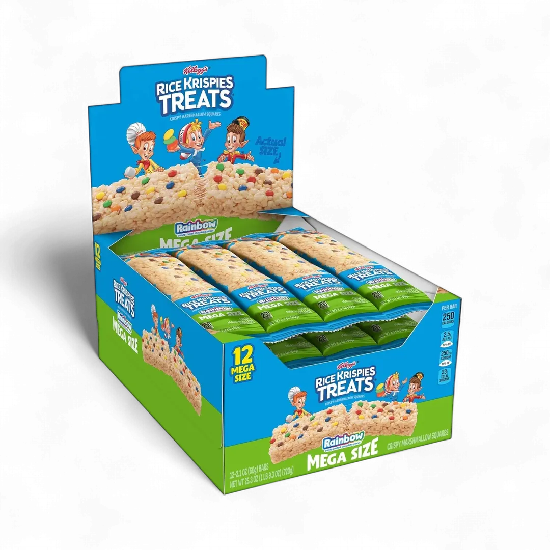 Kellogg's Rice Krispies Treats Marshmallow M&amp;M Rainbow Mega Size 12 Count 2.1 Ounce Bars Tray