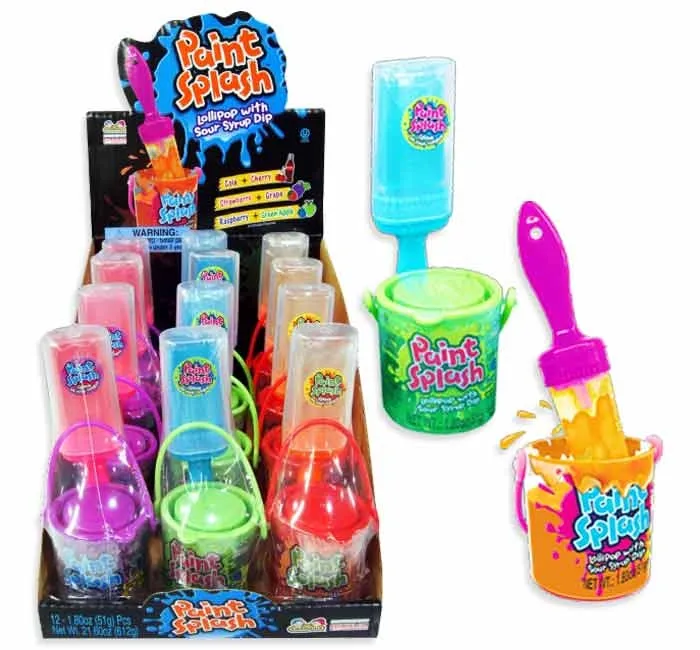 Kidsmania Paint Splash Lollipop Dip Candy 1.8 oz 12 ct