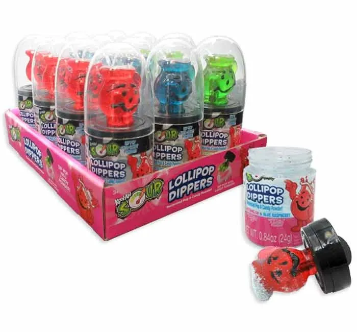 Kool Aid Sour Deco Lollipop Candy Powder Dip .84 oz 12 ct