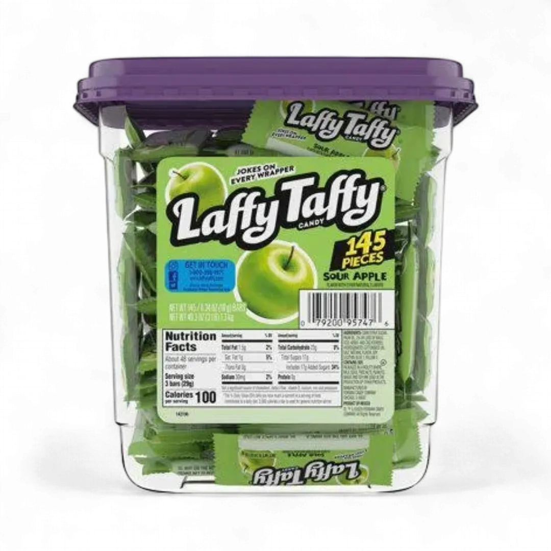 Laffy Taffy Sour Apple Candy Tub 145 Pieces 0.34 ounce