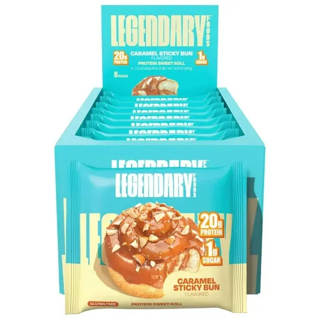 Legendary Protein Sweet Roll Caramel Sticky Bun 2.3 oz 8 ct Tray