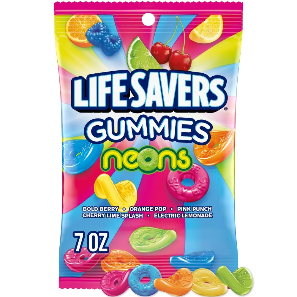 Lifesavers Gummies NEONS Peg Bag 7 oz Peg Bag 6 ct