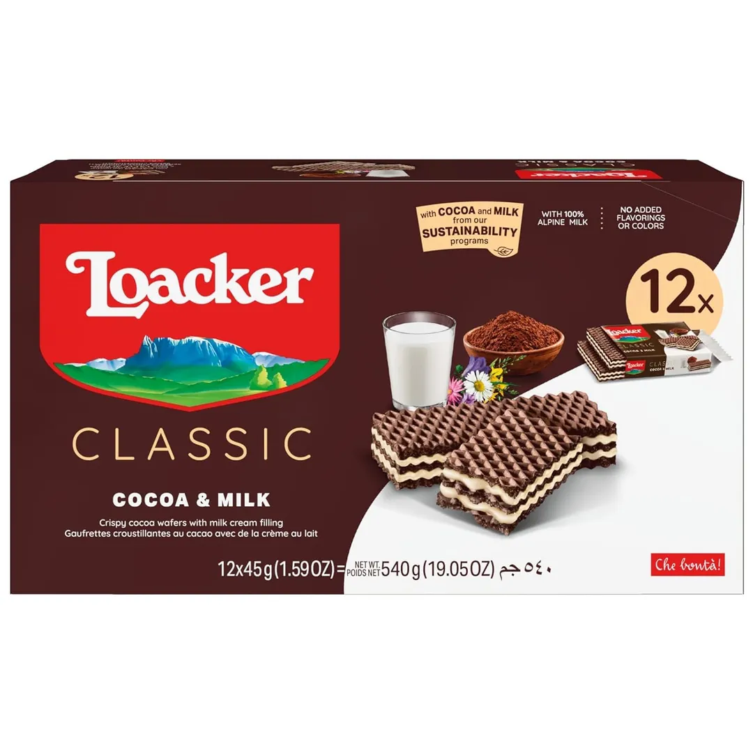 Loacker Classic Cocoa & Milk Wafers 1.59oz 12ct Tray