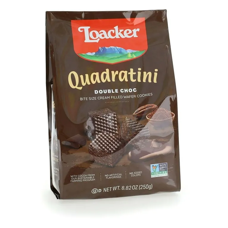Loacker Quadratini Double Chocolate Wafer Cookie Bag 8.8 oz 6 ct