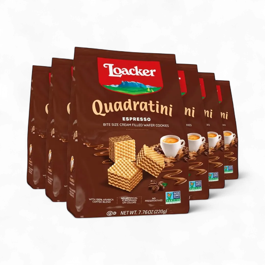 Loacker Quadratini Espresso Wafer Bite Size Cookie Bag 7.76 oz 6ct