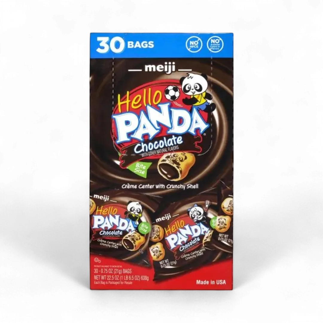 Meiji Hello Panda Chocolate Creme Center Crunchy Shell 32 Count 0.75 Ounce Bags