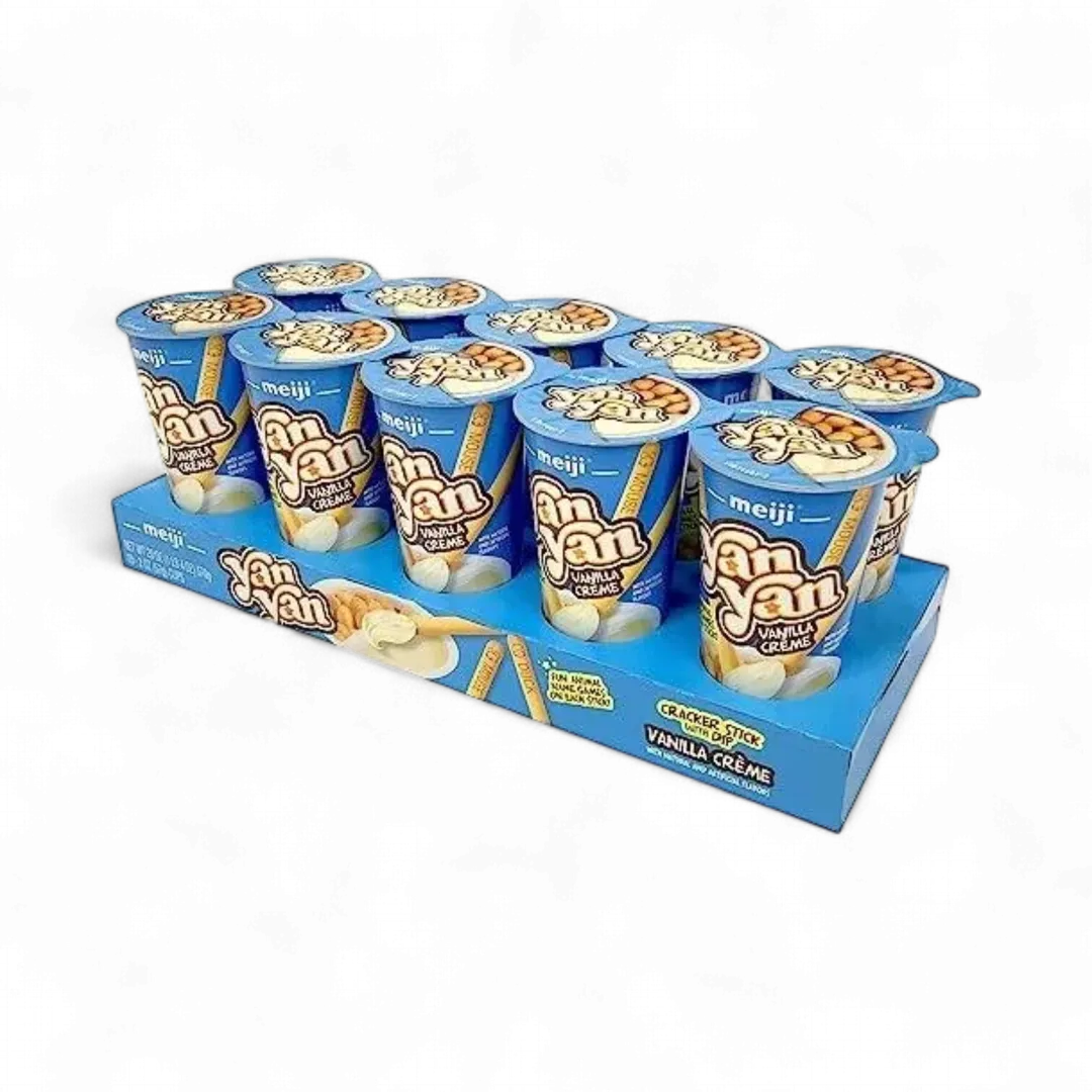 MEIJI Yan Yan Dipping Sticks Vanilla Crème 10 Count 2 Ounce Display Tray