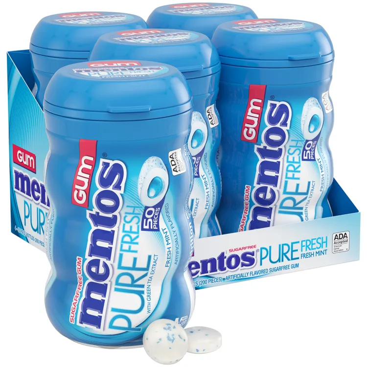Mentos Gum Big Bottle Pure Fresh FRESHMINT 50ct 4 Pack