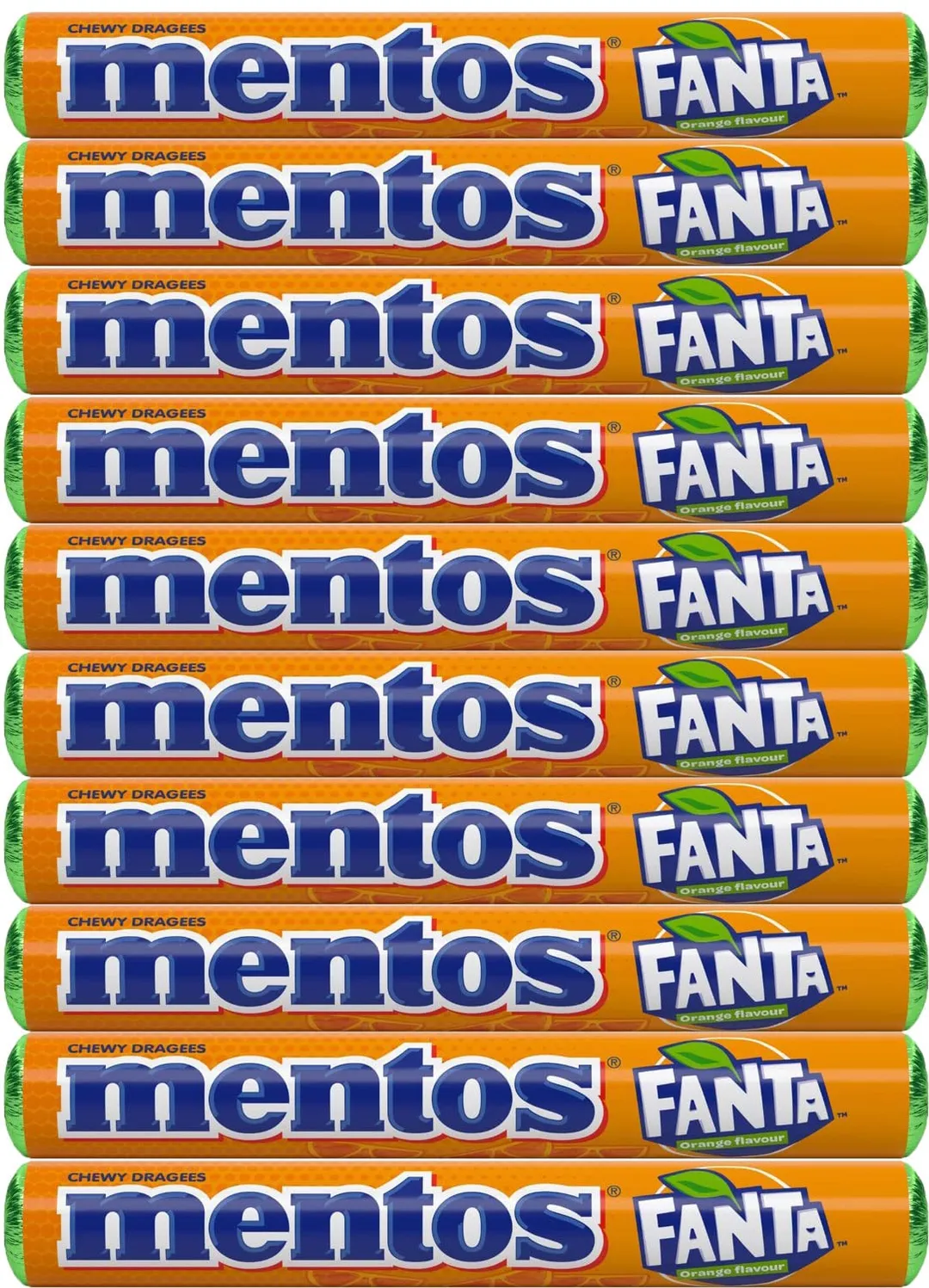 Mentos Orange Fanta Soda Fruit Chewy Candy Roll Import 16 ct Tray