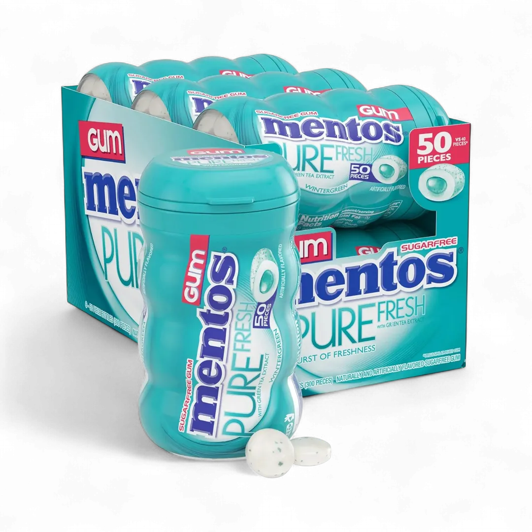 Mentos Pure Fresh Wintergreen Gum 10 Count 15 Piece Bottles