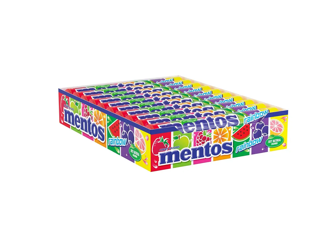 Mentos Rainbow Fruit Chewy Candy Roll Import 16 ct Tray