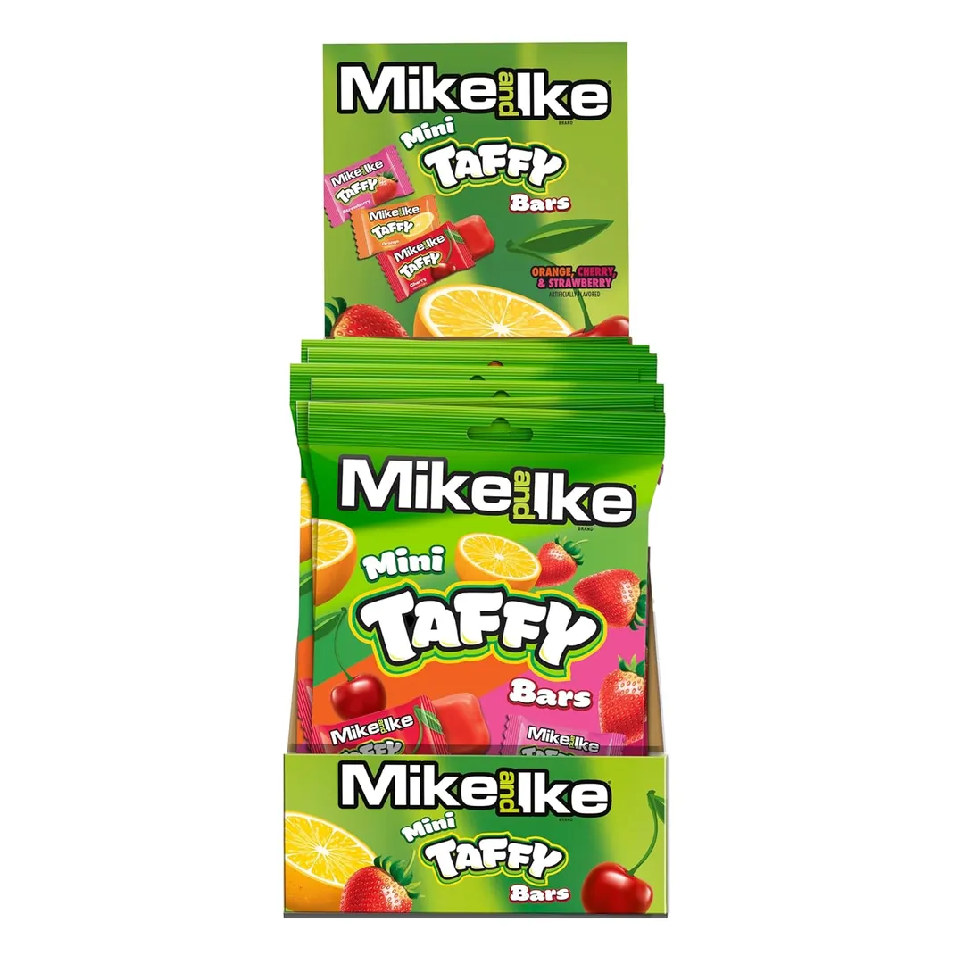 Mike & Ike Mini Taffy Bars Peg Bag Tray 3.9 zo 12 ct