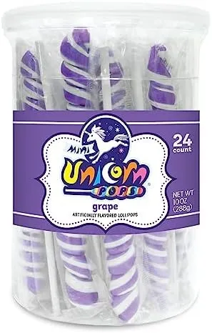 Mini Unicorn Pops Spiral Twist Grape Purple Lollipop 24 ct 6.5"