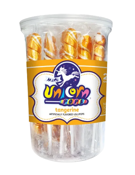 Mini Unicorn Pops Spiral Twist Tangerine Lollipop 24 ct 6.5"