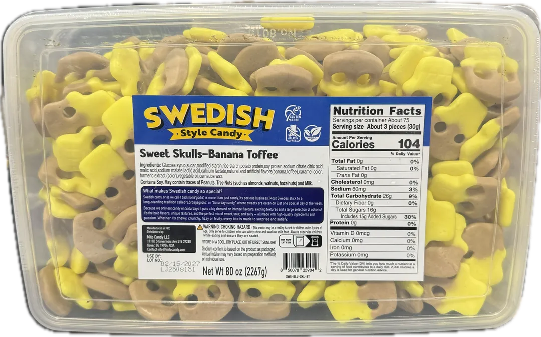 Mito Swedish Style Gummy Skulls Banana Toffee 5 lb