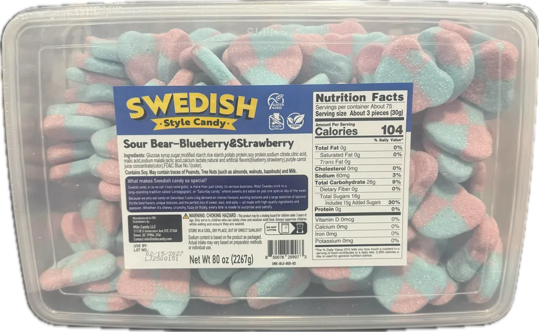Mito Swedish Style Gummy Sour Bear Blueberry Strawberry 5lb
