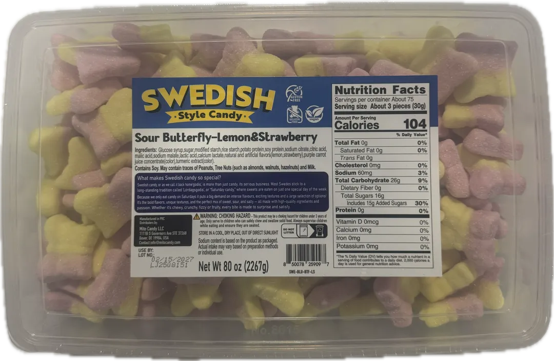 Mito Swedish Style Gummy Sour Butterfly Lemon Strawberry 5lb