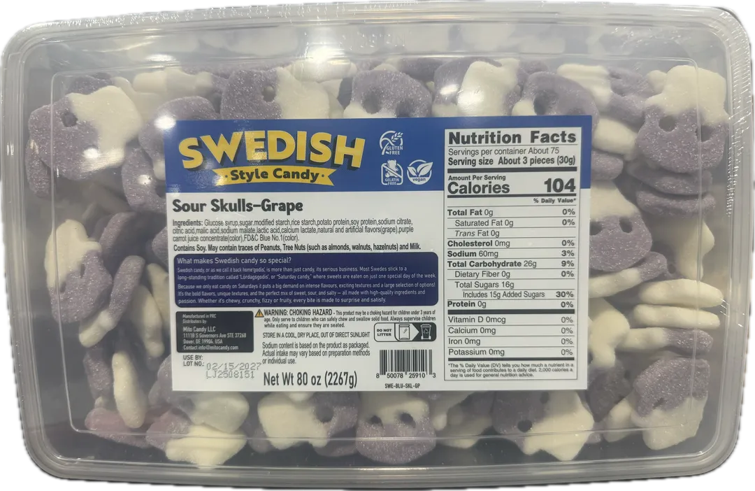Mito Swedish Style Gummy Sour Skulls Grape 5 lb