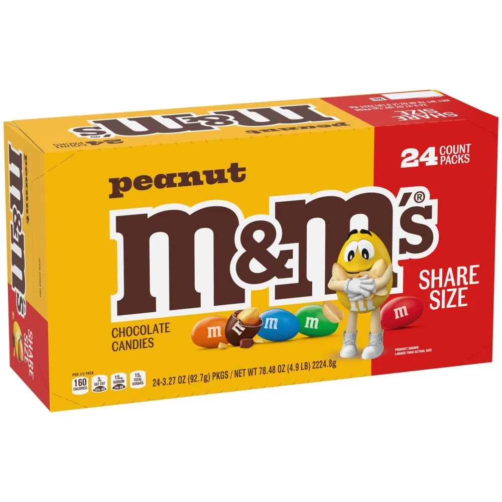 M&M'S Peanut Chocolate Candy Share Size 3.27 oz 24 ct