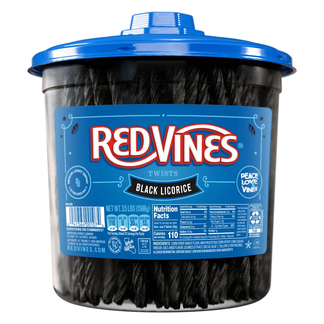 Red Vines Black Licorice Twists Tub jar 3.5 lb