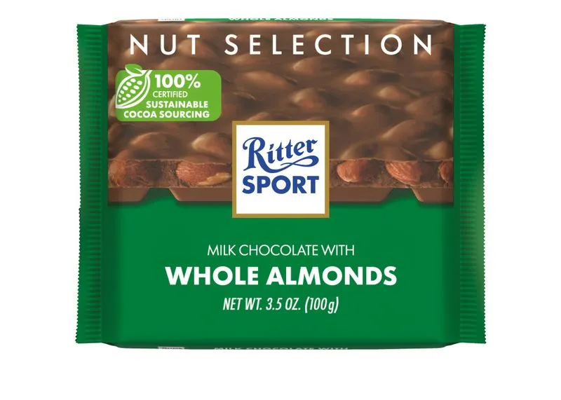 Ritter Sport Milk Chocolate Whole ALMONDS Bar 3.5oz 10ct