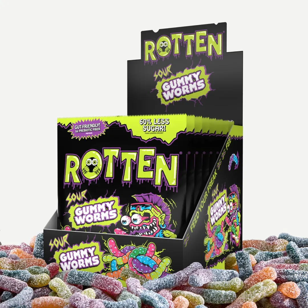 Rotten Candy Lower Sugar Sour Gummy Worms 1.8 oz 8 ct