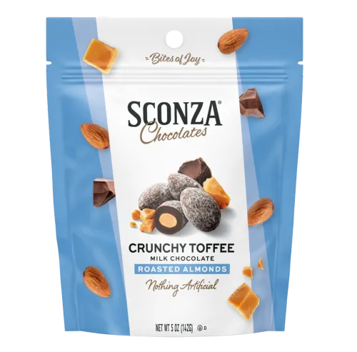 Sconza Crunchy Toffee Milk Chocolate Almonds 5 oz 6 ct Peg Bag