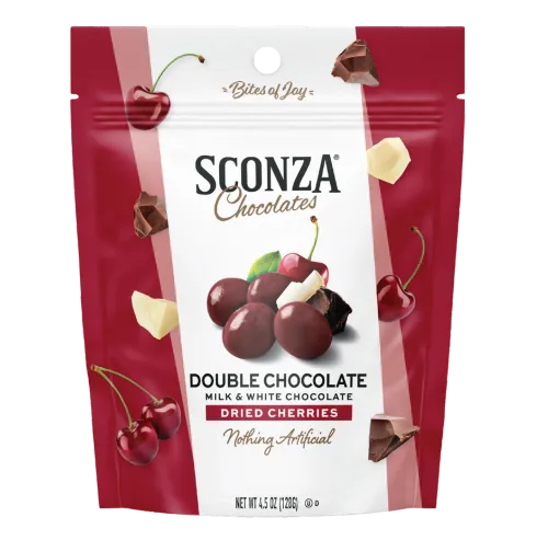 Sconza Double Chocolate Covered Cherries 4.5 oz 6 ct Peg Bags