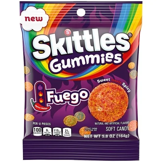 Skittles Fuego Gummies Spicy Fruit 5.8 oz 12 ct Peg Bags