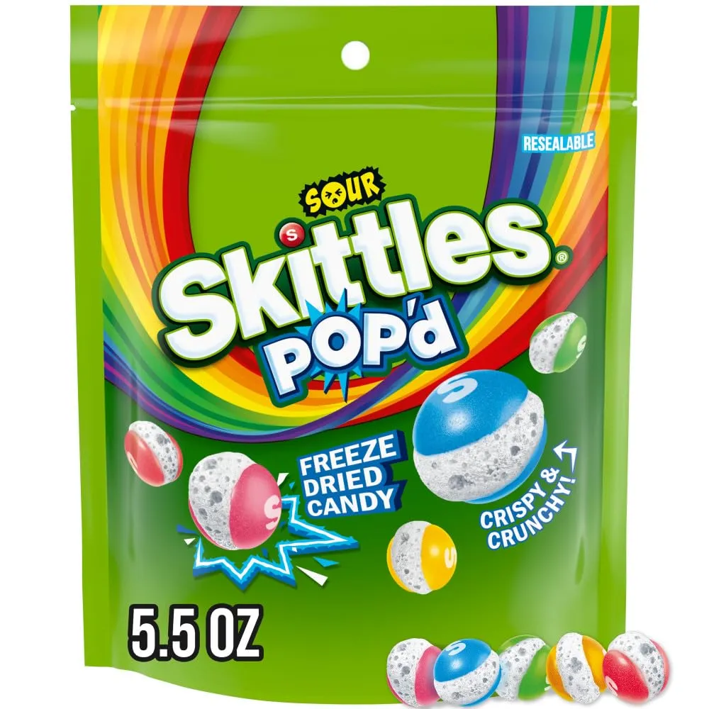 Skittles POP'd SOUR Freeze Dried Candy 5.5 oz 8ct
