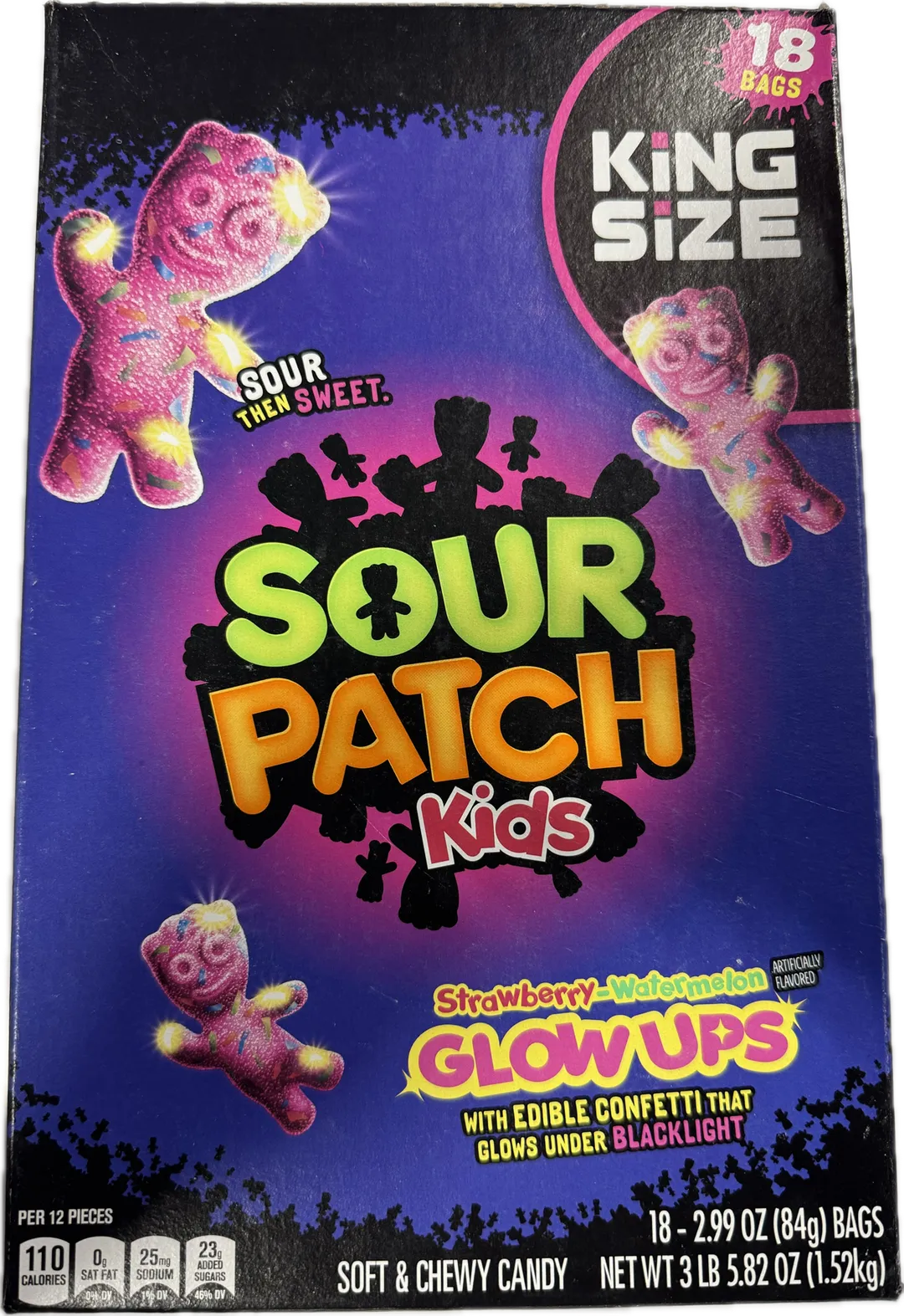 Sour Patch Kids Glow Ups Gummy Candy King Size 2.99 oz 18 ct