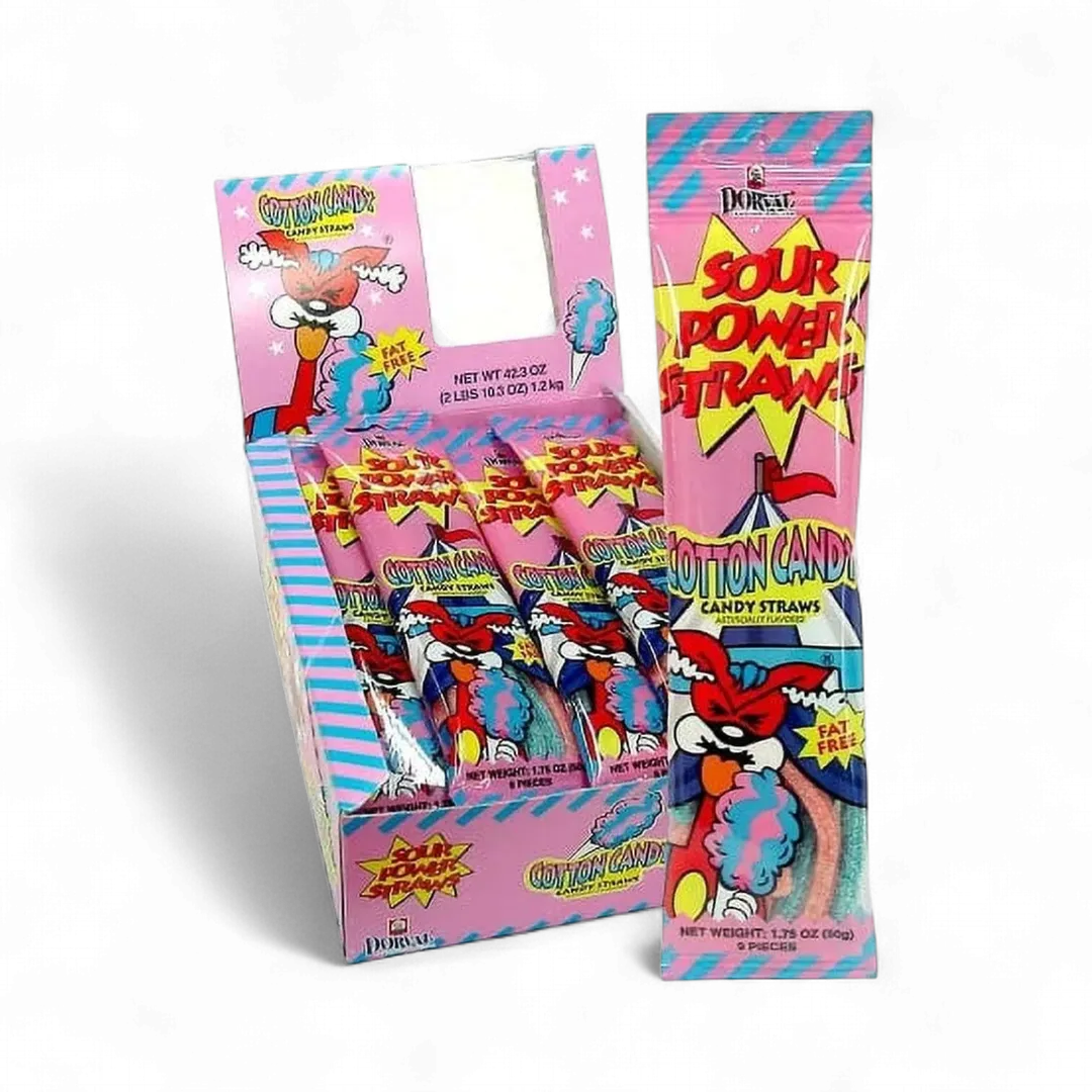 Sour Power Cotton Candy Straws 24 Count 1.75 ounce