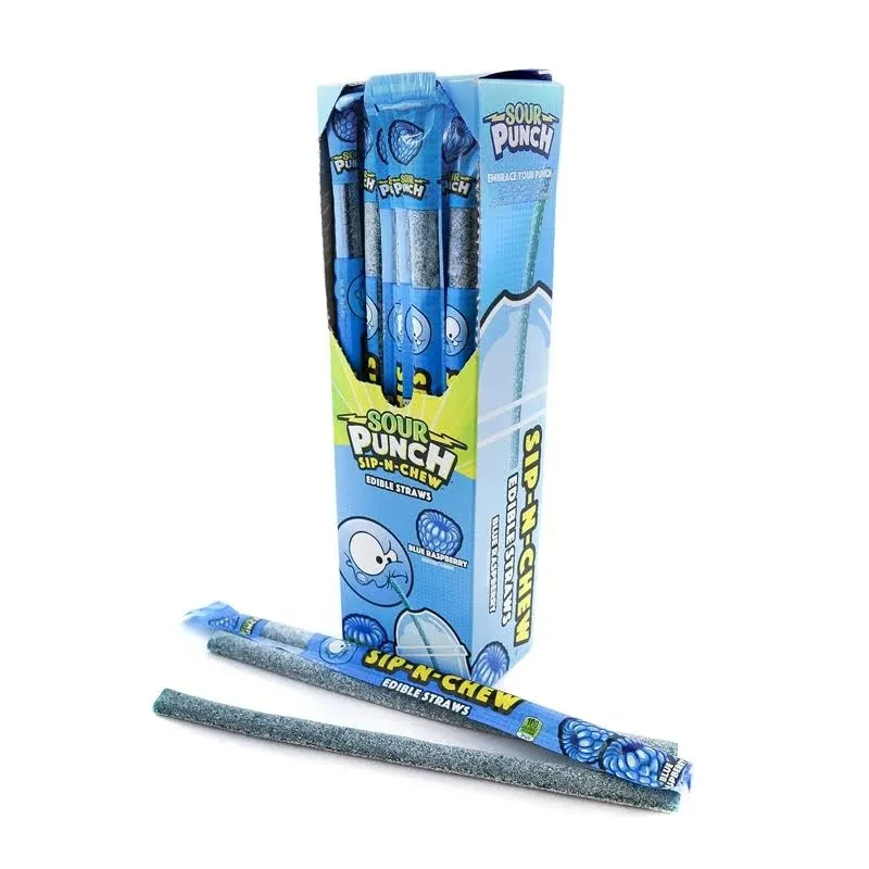 Sour Punch Sip N Chew Edible Straws Blue Raspberry 0.9oz 30ct
