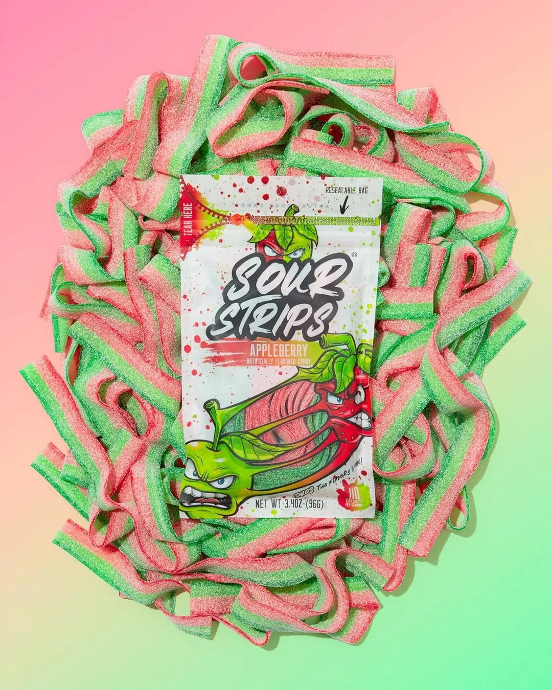 Sour Strips Appleberry Sour Candy Belt Peg 3.4 oz 12 ct