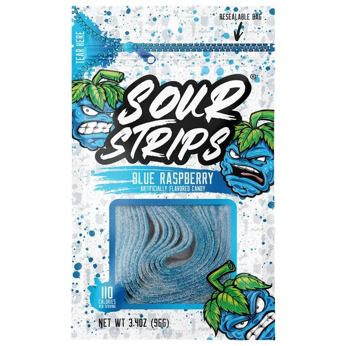 Sour Strips Blue Raspberry Sour Candy Belt Peg 3.4 oz 12 ct