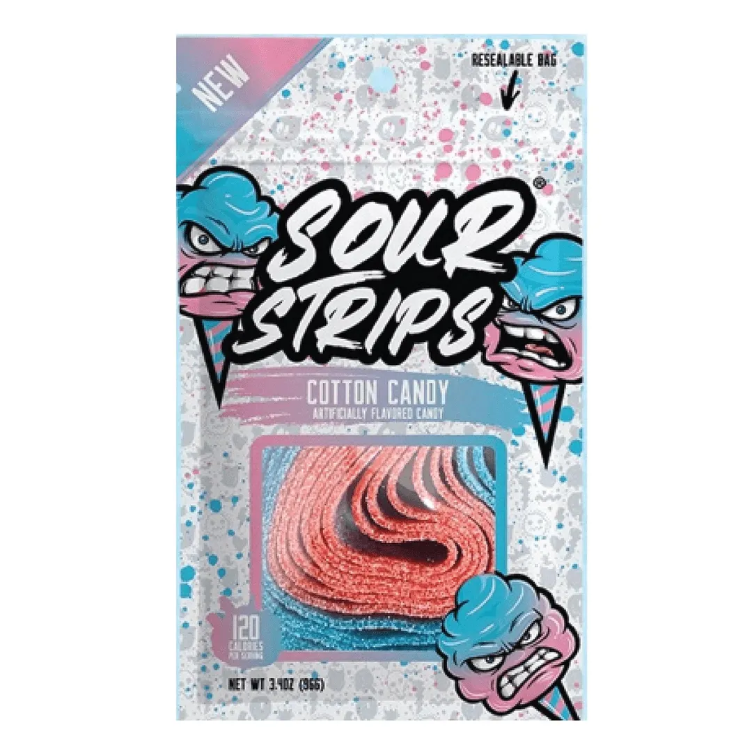Sour Strips Cotton Candy Sour Candy Belt Peg 3.4 oz 12 ct