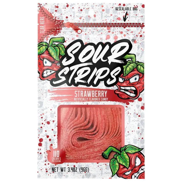 Sour Strips Strawberry Red Sour Candy Belt Peg 3.4 oz 12 ct