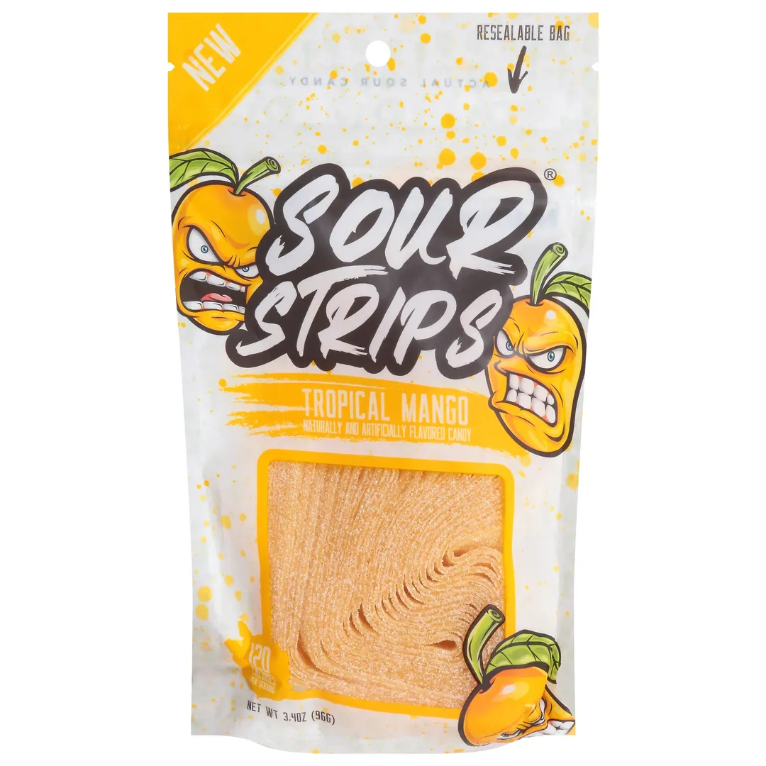 Sour Strips Tropical Mango Sour Candy Belt Peg 3.4 oz 12 ct