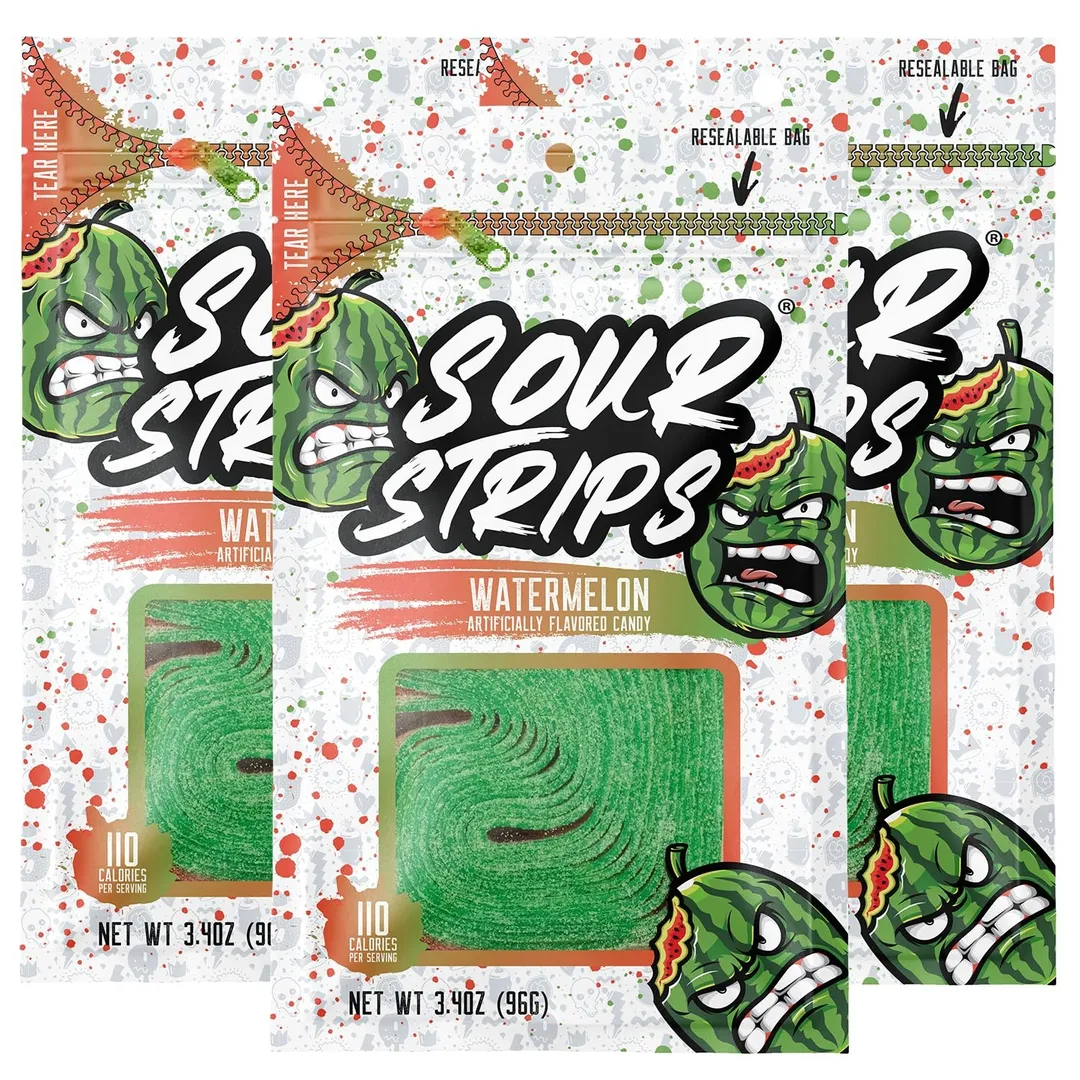 Sour Strips Watermelon Sour Candy Belt Peg 3.4 oz 12 ct