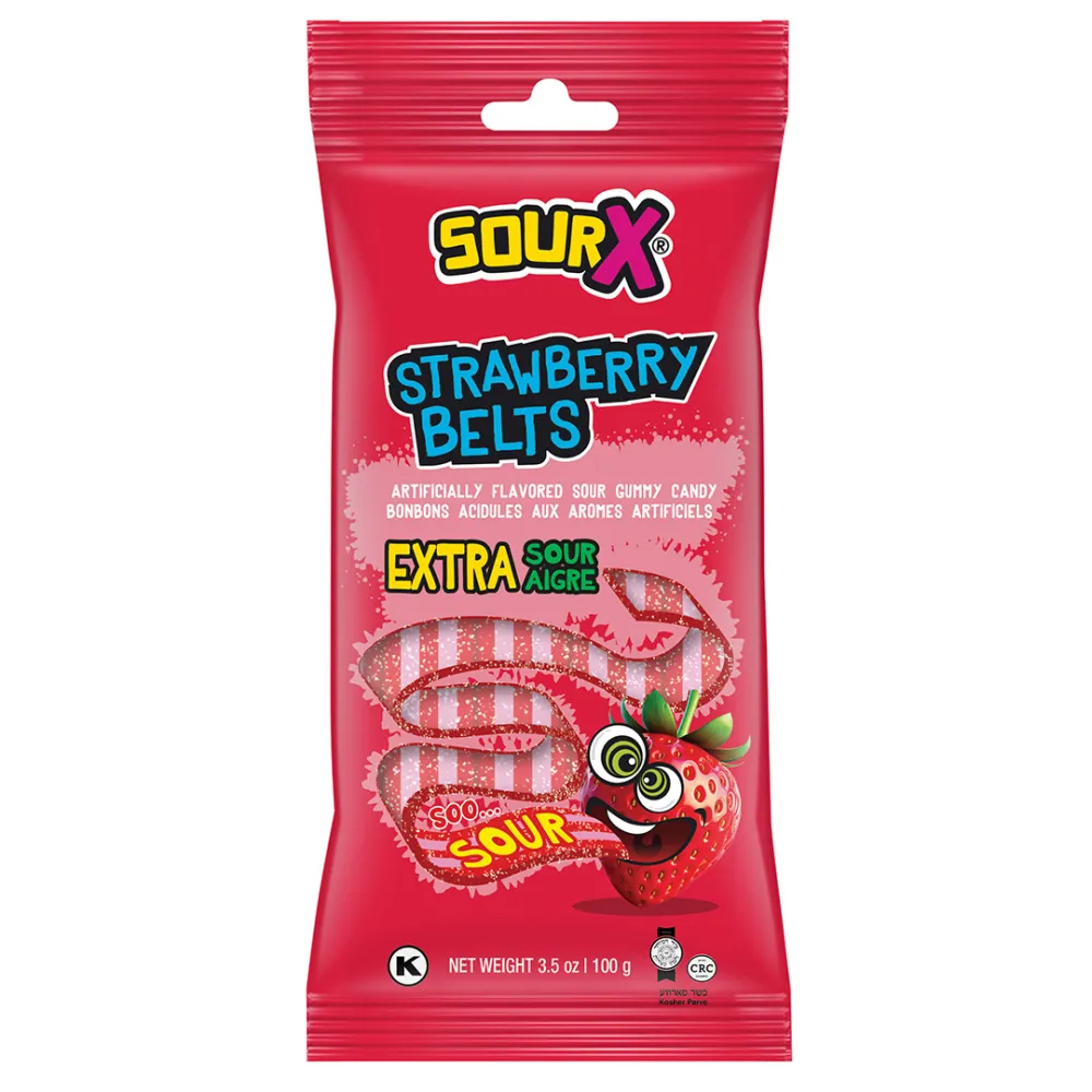 SourX Gummy Strawberry Belts 3.5oz 12 ct Kosher Parve