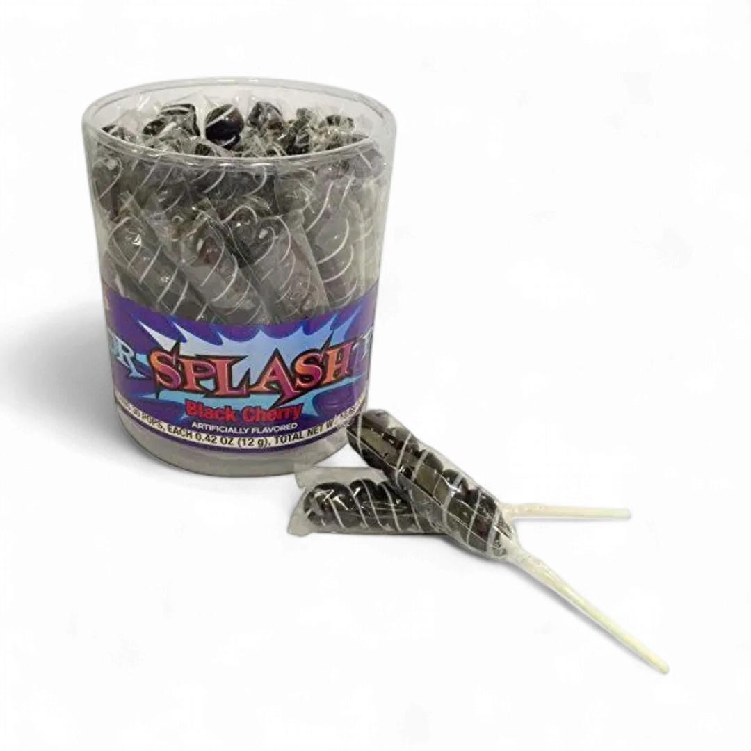 Splash Pops Black Cherry Lollipops 30 Count Tub