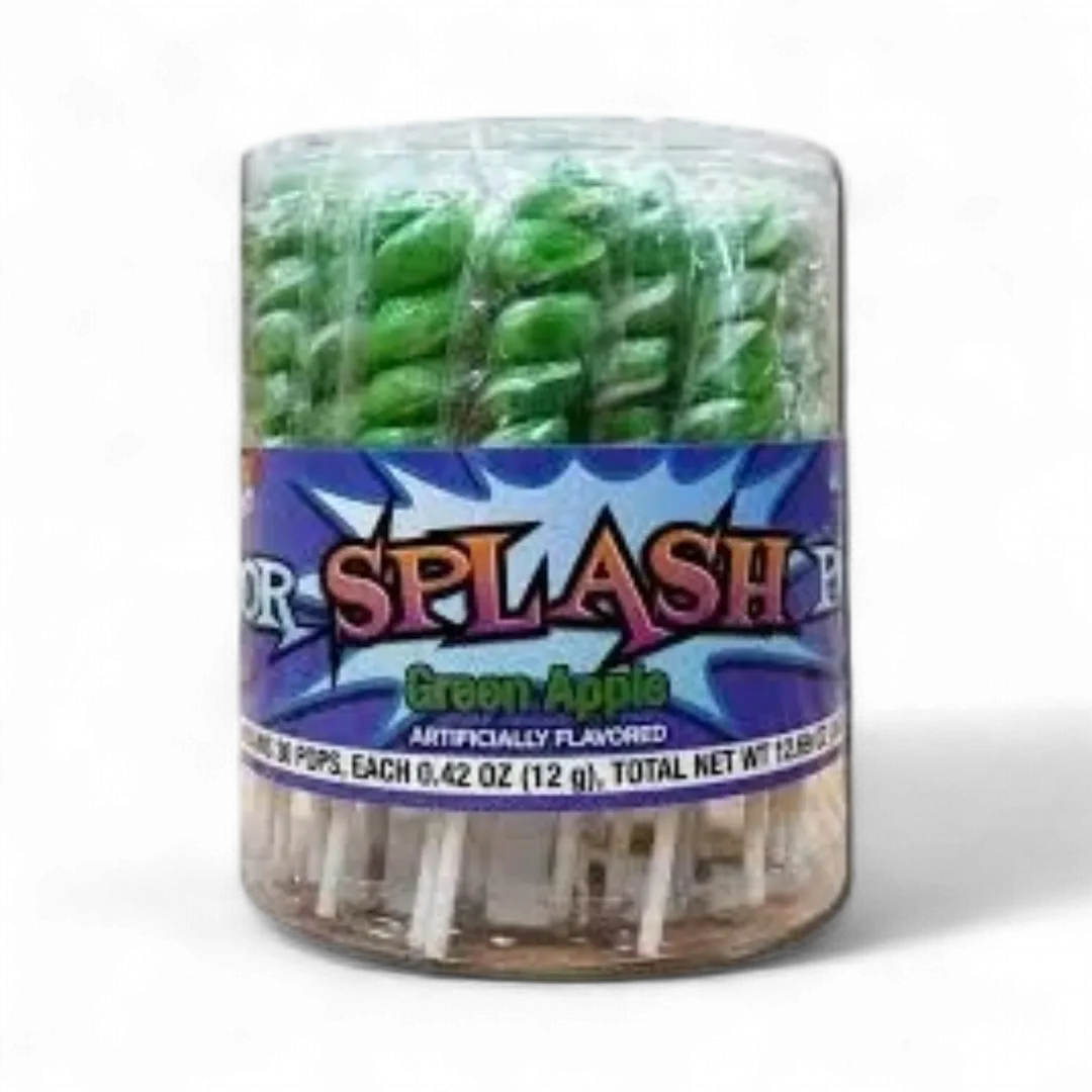 Splash Pops Green Apple Lollipops 30 Count Tub