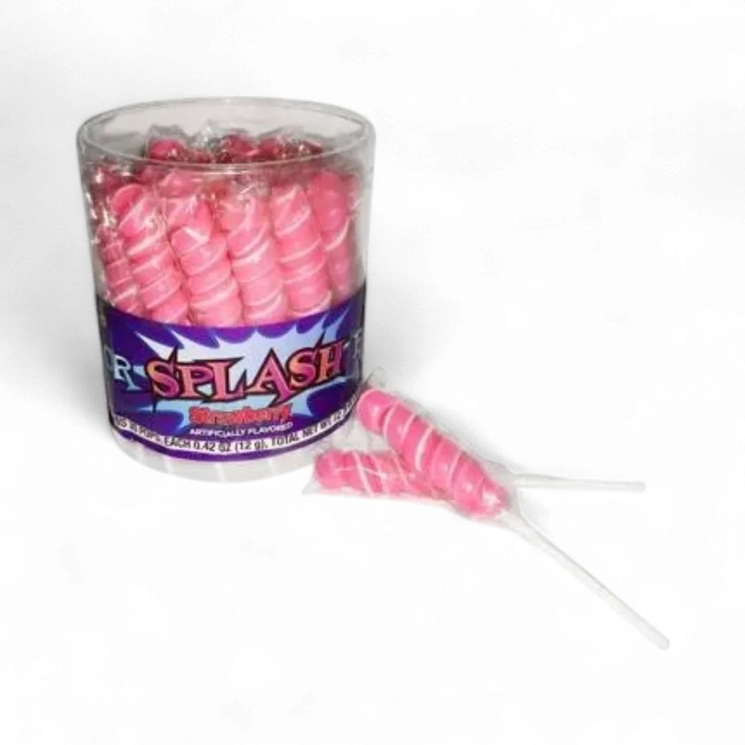 Splash Pops Strawberry Bright Pink LolliPops 30 Count Tub