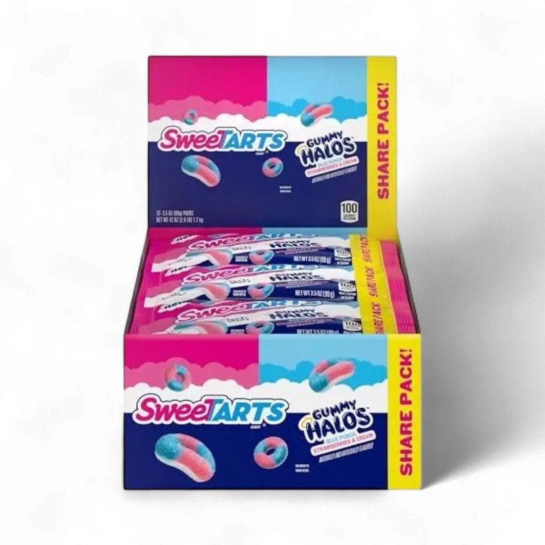 Sweetarts Halos Candy 12 Ct 3.5 Oz Blue Punch and Strawberries and Cream Soft and Fluffy