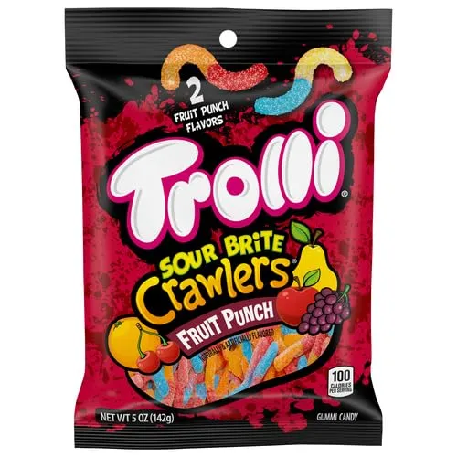 Trolli Sour Brite Crawlers Sweet Fruit Punch Worms 5 oz Peg Bag