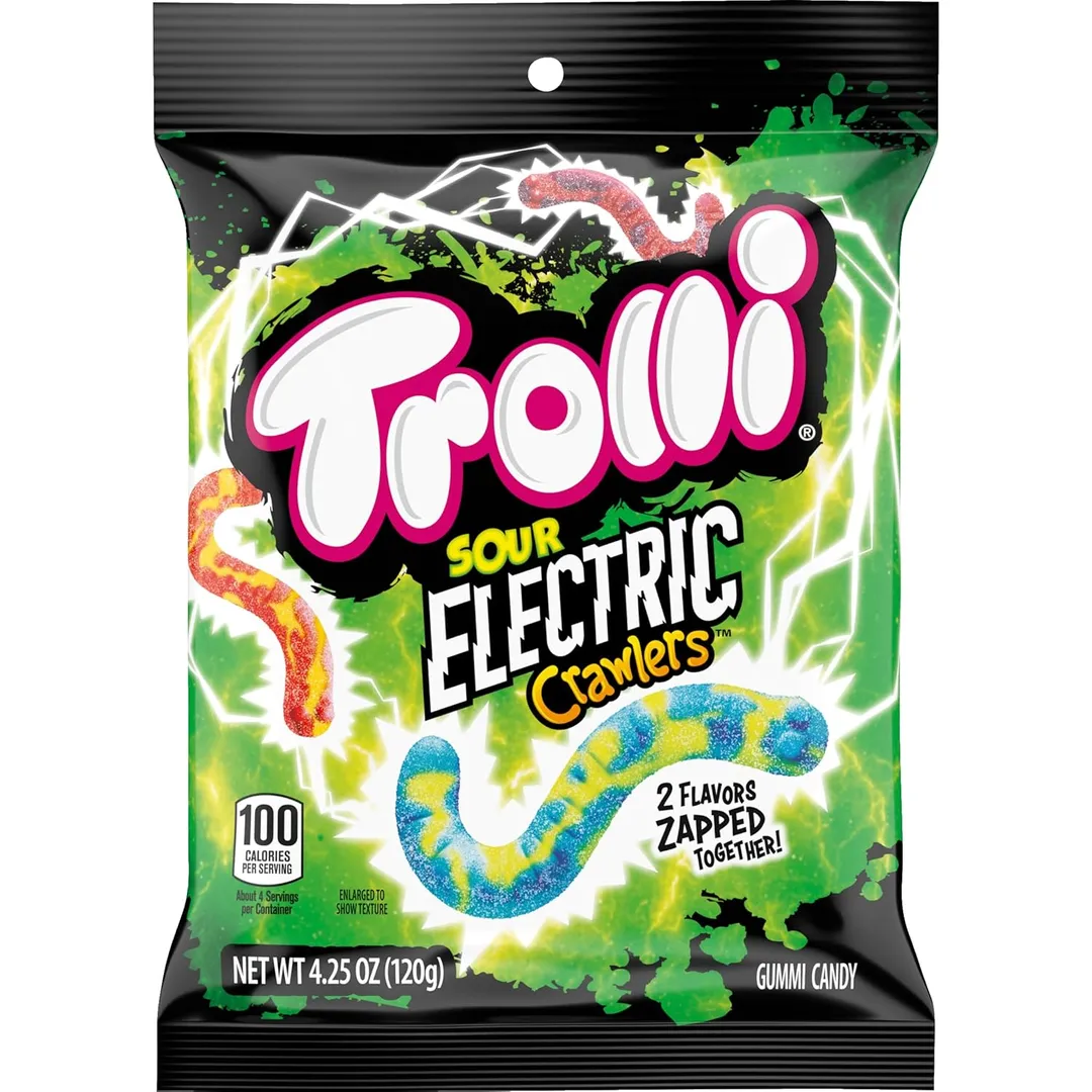 Trolli Sour Electric Crawler Gummy Worms Peg Bag 4.25 oz 12 ct